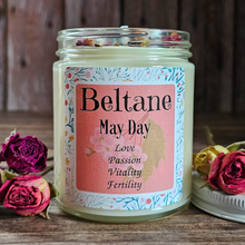 Load image into Gallery viewer, Beltane altar candle with crystals