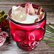 Load image into Gallery viewer, Cinnamon Sticks Red Skull Candle - Recycled Glass - 15 oz