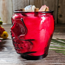 Load image into Gallery viewer, Cinnamon Sticks Red Skull Candle - Recycled Glass - 15 oz