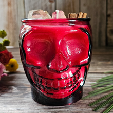 Load image into Gallery viewer, Cinnamon Sticks Red Skull Candle - Recycled Glass - 15 oz