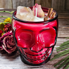 Load image into Gallery viewer, Cinnamon Sticks Red Skull Candle - Recycled Glass - 15 oz