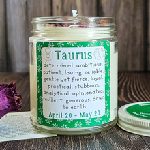 Load image into Gallery viewer, Soy candle with Obsidian gemstones for Taurus