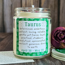 Load image into Gallery viewer, Taurus candle with crystals