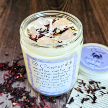 Load image into Gallery viewer, Cancer zodiac candle with rose quartz crystals