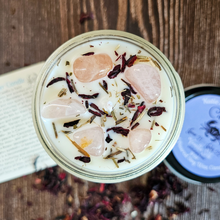 Load image into Gallery viewer, Cancer zodiac candle with rose quartz crystals