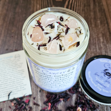 Load image into Gallery viewer, Cancer zodiac candle with rose quartz crystals