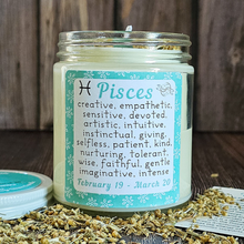 Load image into Gallery viewer, Pisces candle with crystals