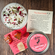 Load image into Gallery viewer, Soy candle and crystals for zodiac sign aries