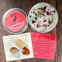 Load image into Gallery viewer, Aries candle and crystals gift set