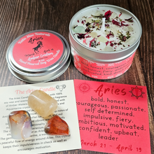 Load image into Gallery viewer, Aries candle and crystals gift set