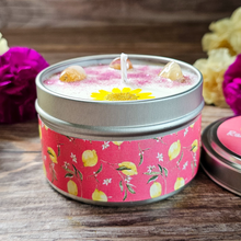 Load image into Gallery viewer, Raspberry lemonade soy wax candle with crystals 
