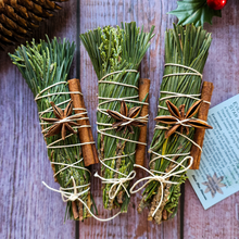 Load image into Gallery viewer, Small fresh evergreen bundle for Yule decor with cinnamon and star anise