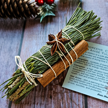 Load image into Gallery viewer, Small fresh evergreen bundle for Yule decor with cinnamon and star anise