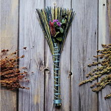 Load image into Gallery viewer, Mini blue decorative broom adorned with dried flowers