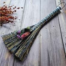 Load image into Gallery viewer, Blue small altar broom adorned with dried flowers