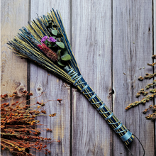Load image into Gallery viewer, Blue small decorative broom with dried flowers