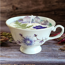 Load image into Gallery viewer, Tea cup candle with amethyst crystals