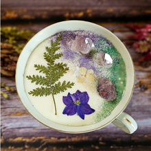 Load image into Gallery viewer, Tea cup candle with amethyst crystals