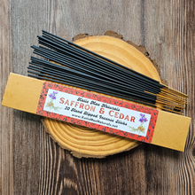 Load image into Gallery viewer, Saffron and Cedar Hand Dipped Incense Sticks