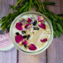 Load image into Gallery viewer, Hand poured soy wax candle with crystals