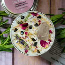 Load image into Gallery viewer, Hand poured soy wax candle with crystals