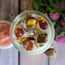 Load image into Gallery viewer, Fall equinox candle with tigers eye gemstones