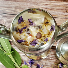Load image into Gallery viewer, Wellness intention candle poured in a vintage sugar bowl