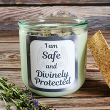 Load image into Gallery viewer, Protection affirmation candle with Obsidian and rosemary