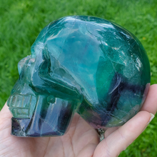 Load image into Gallery viewer, Large rainbow fluorite skull carving