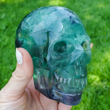 Load image into Gallery viewer, Large rainbow fluorite skull carving