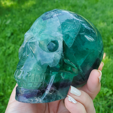 Load image into Gallery viewer, Large rainbow fluorite skull carving
