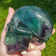 Load image into Gallery viewer, Large rainbow fluorite skull carving