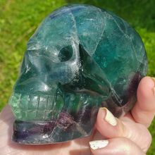Load image into Gallery viewer, Large rainbow fluorite skull carving
