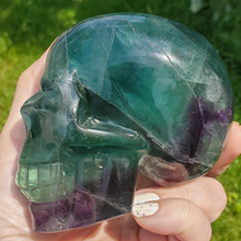 Load image into Gallery viewer, Large rainbow fluorite skull carving