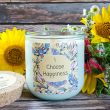Load image into Gallery viewer, I choose happiness affirmation candle with crystals