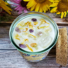 Load image into Gallery viewer, Happiness affirmation intention candle with crystals