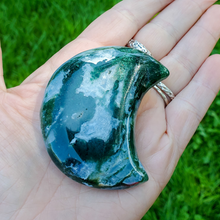 Load image into Gallery viewer, Moss Agate Carved Gemstone Moon - 2.5 inches