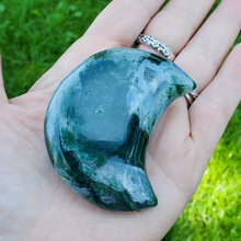 Load image into Gallery viewer, Moss Agate Carved Gemstone Moon - 2.5 inches