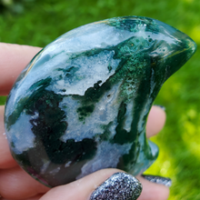 Load image into Gallery viewer, Moss Agate Carved Gemstone Moon - 2.5 inches