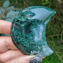 Load image into Gallery viewer, Moss Agate Carved Gemstone moon