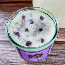 Load image into Gallery viewer, Halloween seasonal scented soy wax candle with crystals and glitter