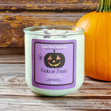 Load image into Gallery viewer, Halloween seasonal scented soy wax candle with crystals and glitter