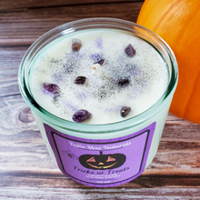 Load image into Gallery viewer, Halloween seasonal scented soy wax candle with crystals and glitter