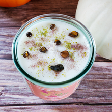 Load image into Gallery viewer, Fall scented soy wax candle with gemstones and glitter