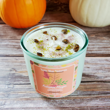 Load image into Gallery viewer, Fall scented seasonal hand poured candles with gemstones and biodegradable glitter