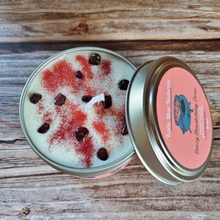 Load image into Gallery viewer, Halloween soy wax candle decorated with crystals and Garnet gemstones