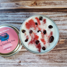 Load image into Gallery viewer, Halloween soy wax candle decorated with gemstones and glitter