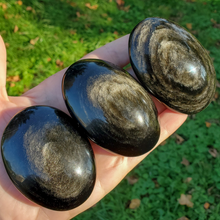 Load image into Gallery viewer, Silver sheen Obsidian palm stones