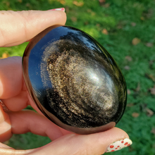 Load image into Gallery viewer, Silver sheen Obsidian palm stone gemstones