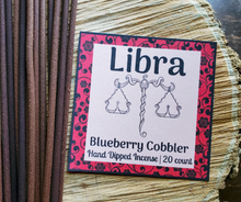 Load image into Gallery viewer, libra hand dipped incense sticks, blueberry cobbler scent